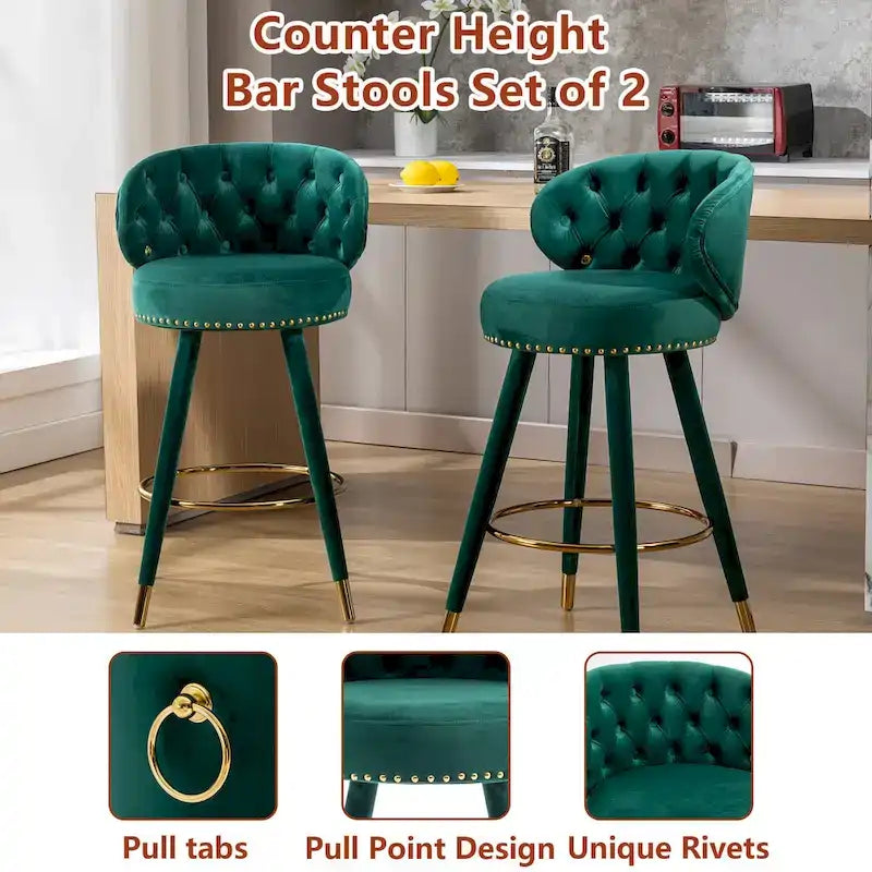 360 Degree Swivel Bar Stools with Golden Footrest, Set of 2
