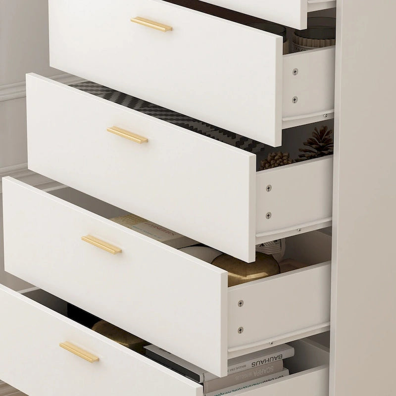 5-Drawer Chest Dresser in White & Gold