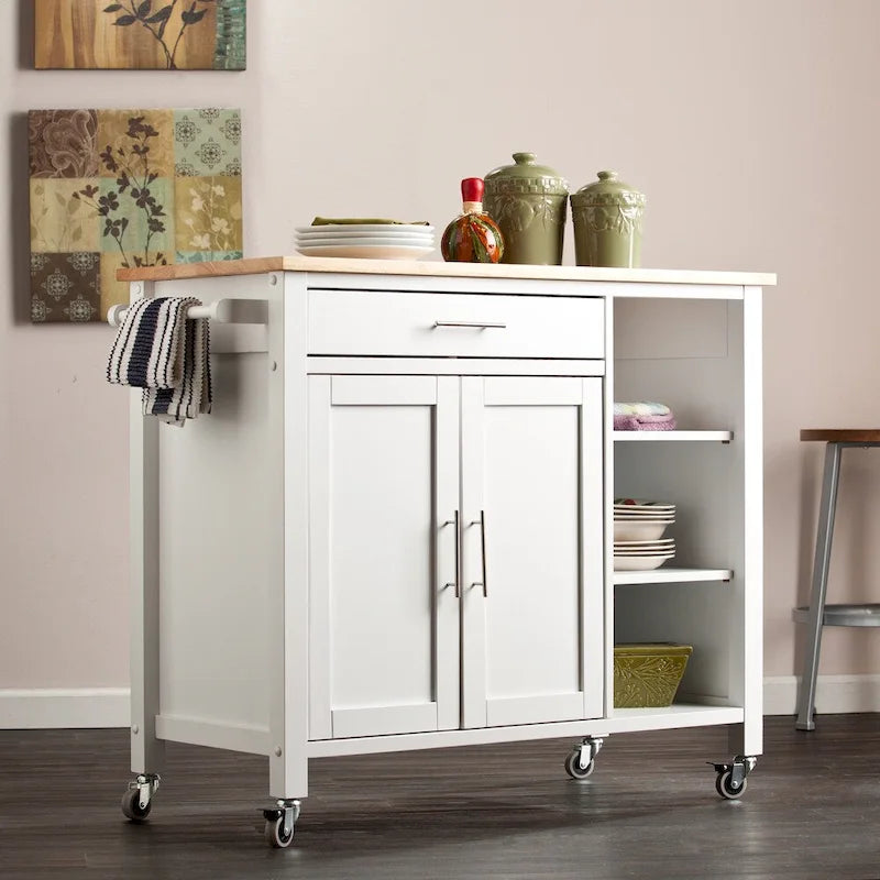 Rolling Kitchen Cart with Detachable Wood Top & Storage