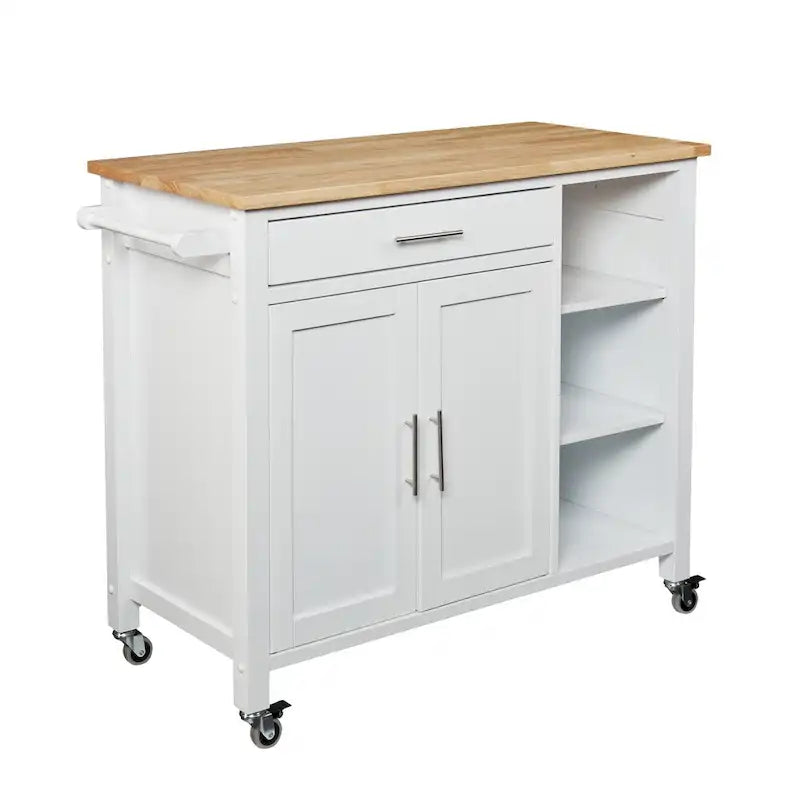 Rolling Kitchen Cart with Detachable Wood Top & Storage