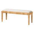 Banco bohemio moderno de ratán marrón natural y madera de caoba