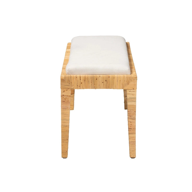 Banco bohemio moderno de ratán marrón natural y madera de caoba