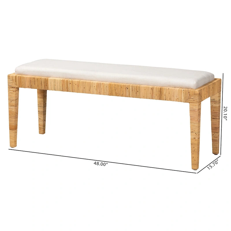 Banco bohemio moderno de ratán marrón natural y madera de caoba