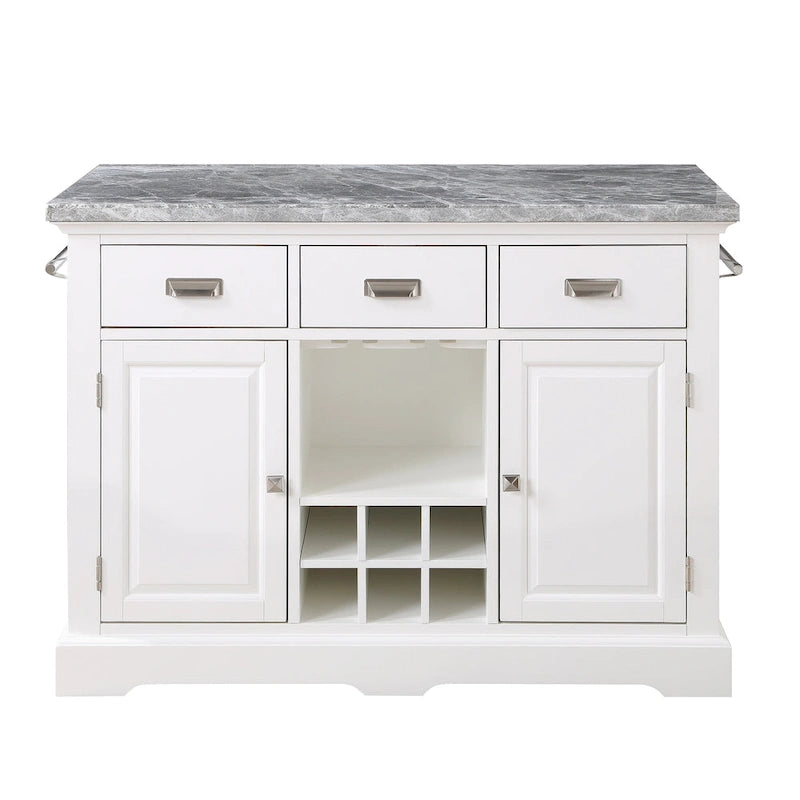Kitchen Island with Marble Top and Wine Storage