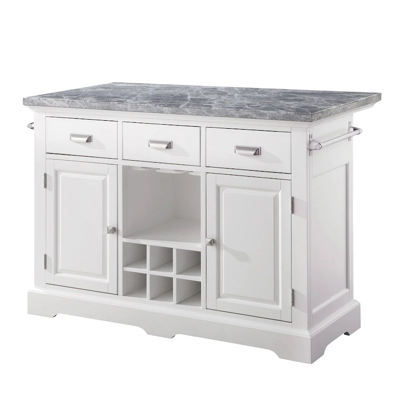 Kitchen Island with Marble Top and Wine Storage