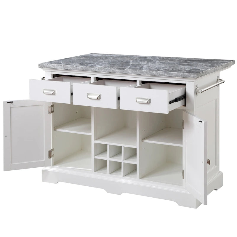 Kitchen Island with Marble Top and Wine Storage