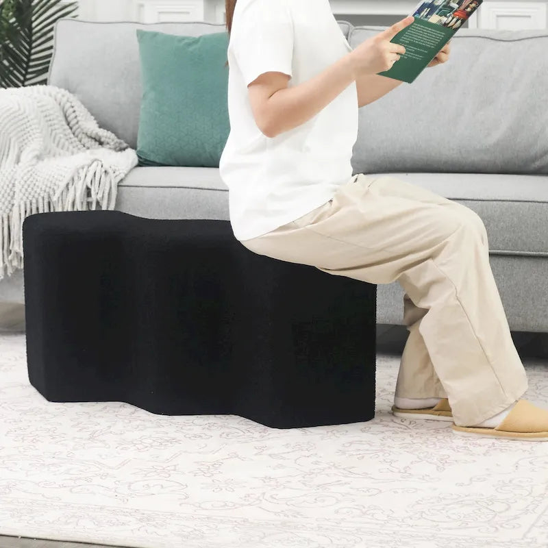 35" lange Samt-Ottomanenbank, polygonaler Fußhocker