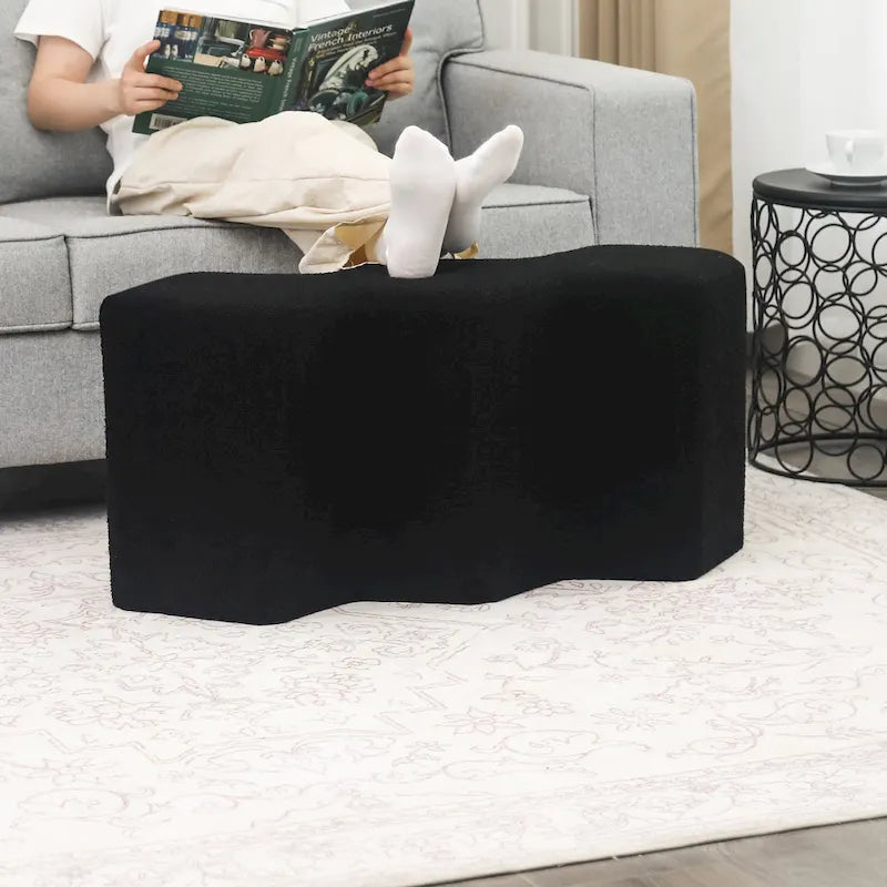 35" lange Samt-Ottomanenbank, polygonaler Fußhocker