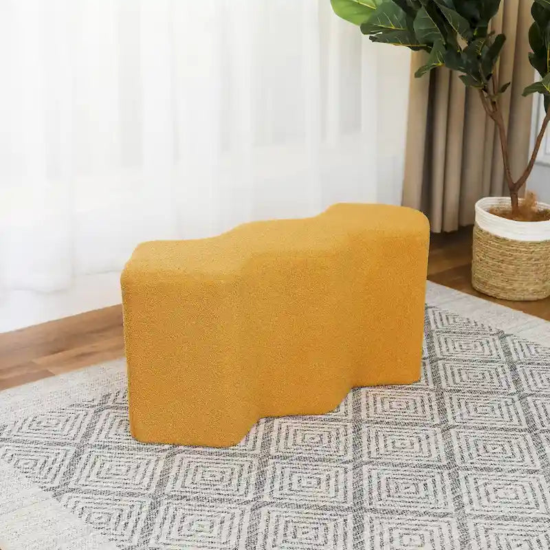 35" lange Samt-Ottomanenbank, polygonaler Fußhocker