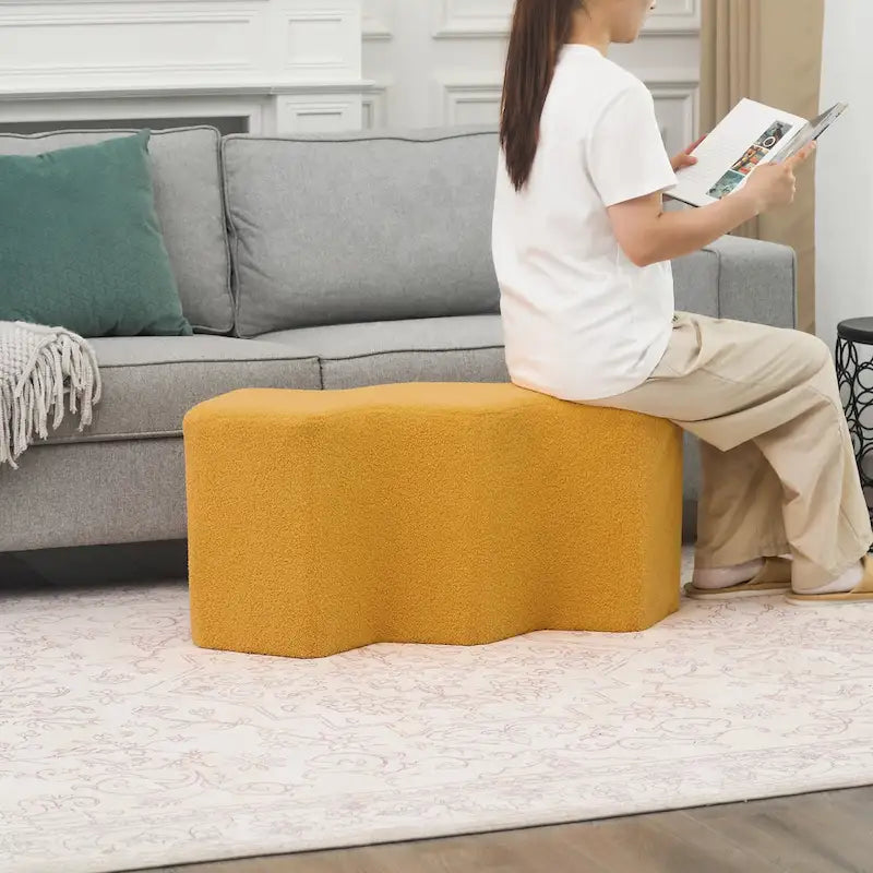 35" lange Samt-Ottomanenbank, polygonaler Fußhocker