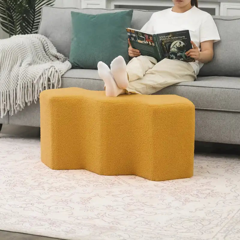 35" lange Samt-Ottomanenbank, polygonaler Fußhocker