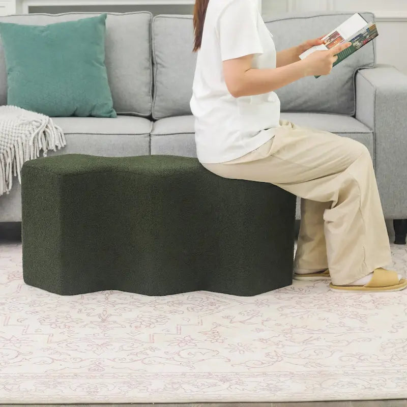35" lange Samt-Ottomanenbank, polygonaler Fußhocker