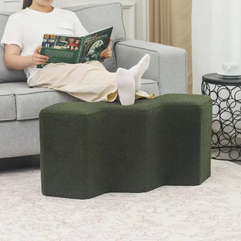 35" lange Samt-Ottomanenbank, polygonaler Fußhocker