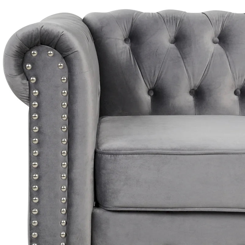 Velvet Club Chair, Button Tufted Upholstered Armchair with Nailhead and Solid Wood Legs for Living Room