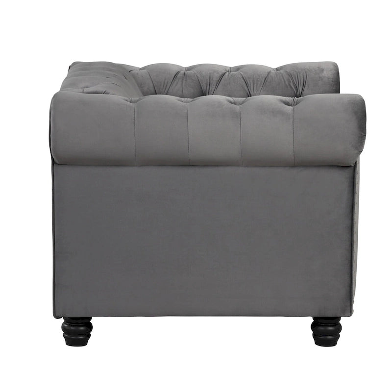 Velvet Club Chair, Button Tufted Upholstered Armchair with Nailhead and Solid Wood Legs for Living Room