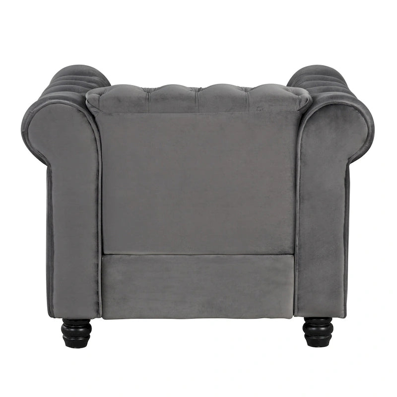 Velvet Club Chair, Button Tufted Upholstered Armchair with Nailhead and Solid Wood Legs for Living Room