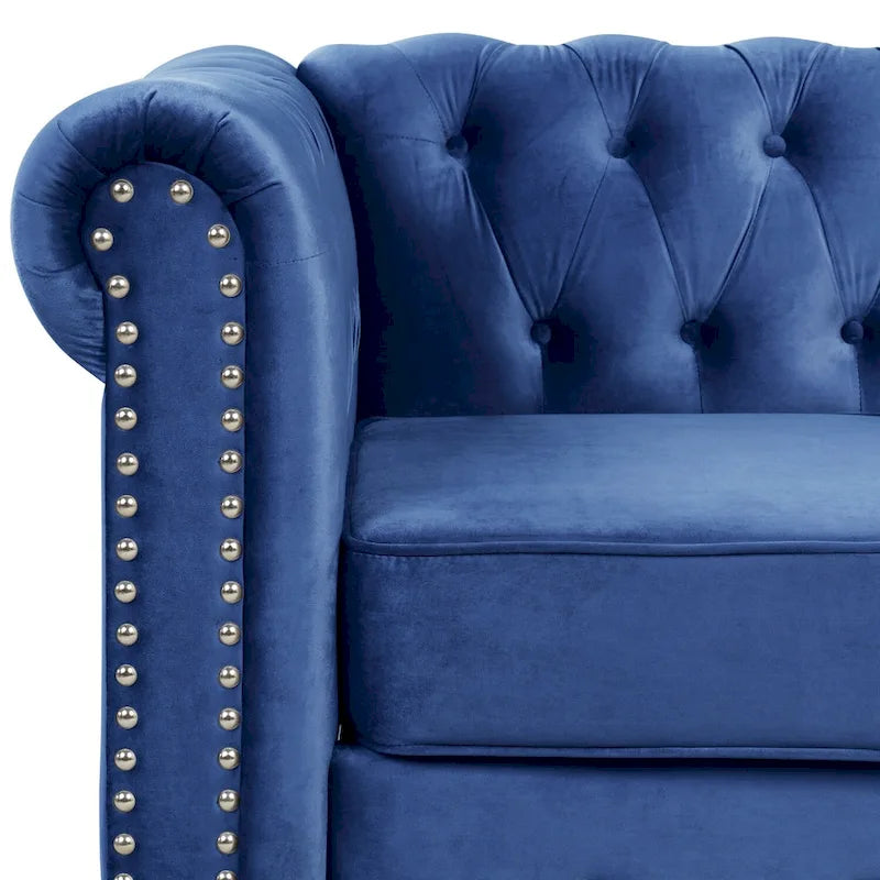 Velvet Club Chair, Button Tufted Upholstered Armchair with Nailhead and Solid Wood Legs for Living Room