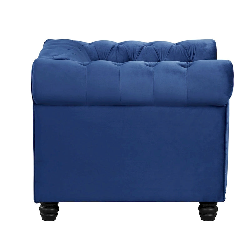 Velvet Club Chair, Button Tufted Upholstered Armchair with Nailhead and Solid Wood Legs for Living Room