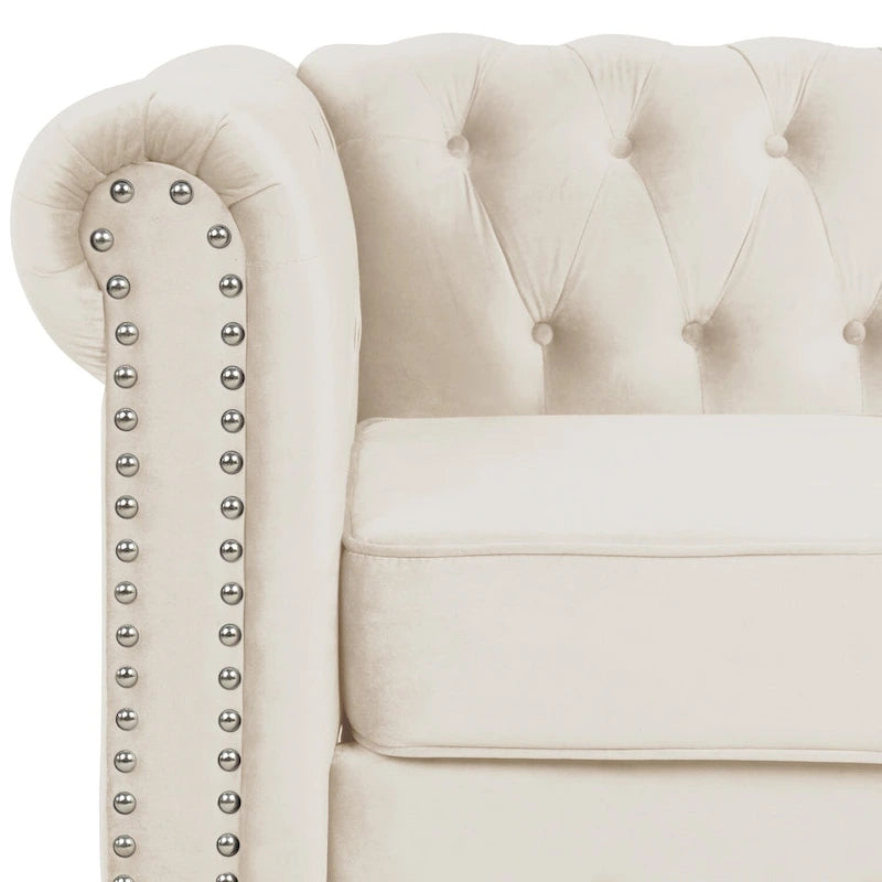 Velvet Club Chair, Button Tufted Upholstered Armchair with Nailhead and Solid Wood Legs for Living Room