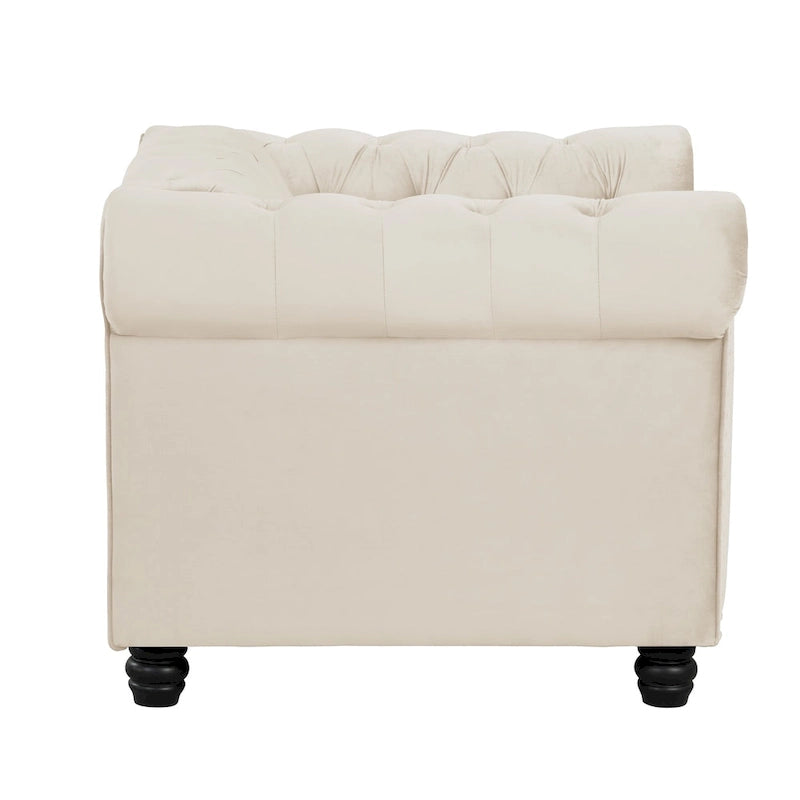 Velvet Club Chair, Button Tufted Upholstered Armchair with Nailhead and Solid Wood Legs for Living Room
