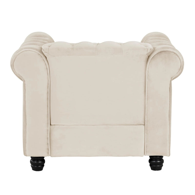 Velvet Club Chair, Button Tufted Upholstered Armchair with Nailhead and Solid Wood Legs for Living Room