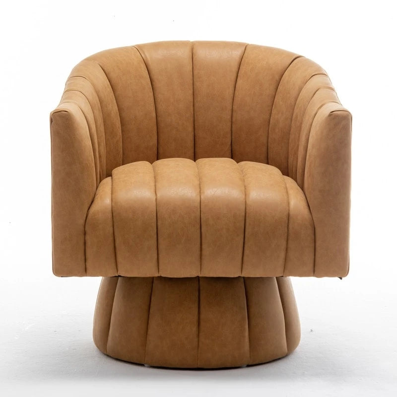 Swivel PU Leather Tufted Round Accent Barrel Chair