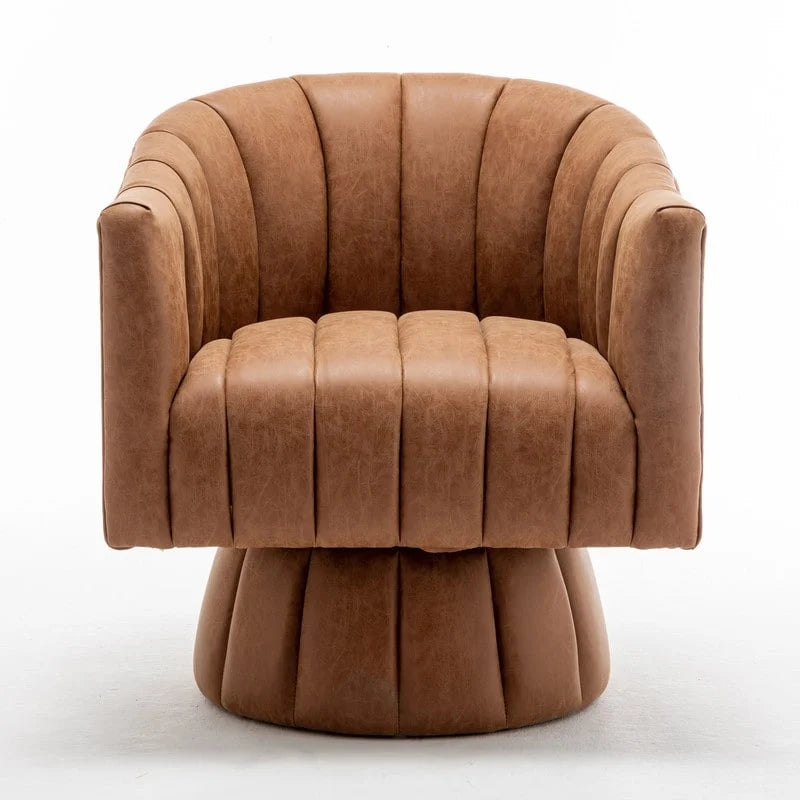 Swivel PU Leather Tufted Round Accent Barrel Chair