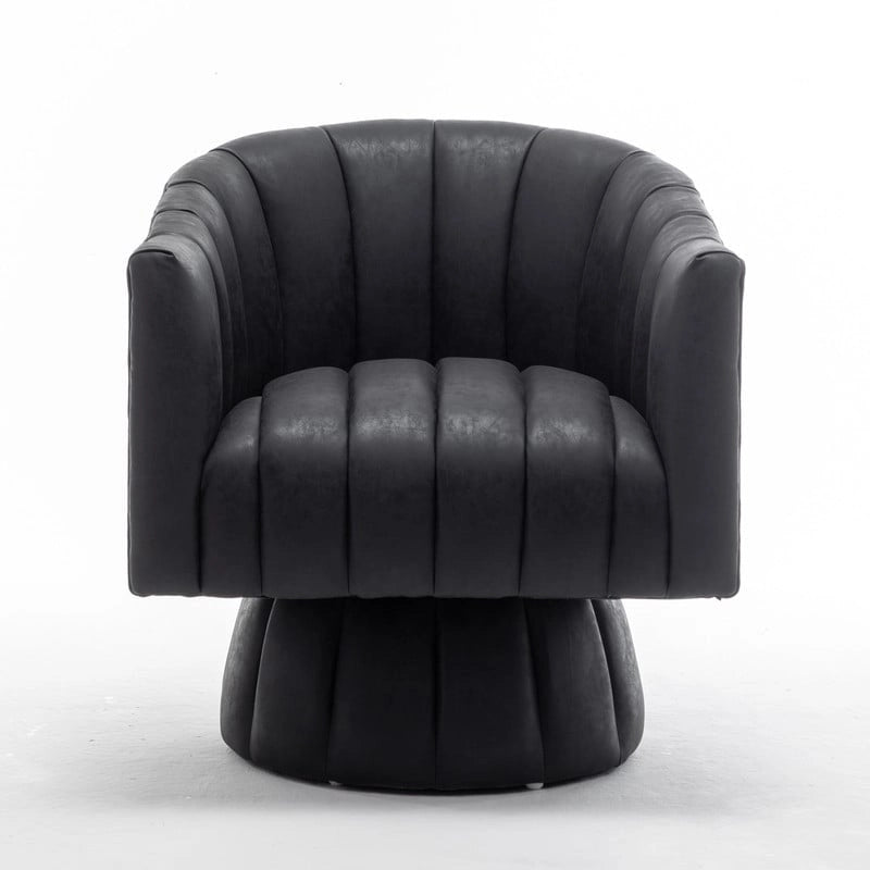 Swivel PU Leather Tufted Round Accent Barrel Chair