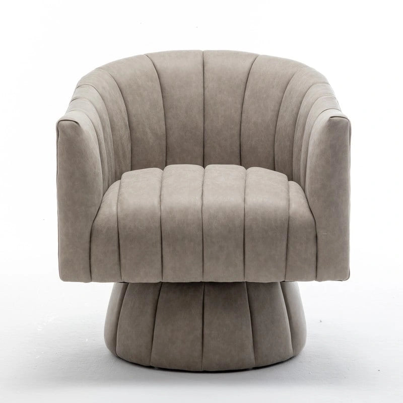 Swivel PU Leather Tufted Round Accent Barrel Chair
