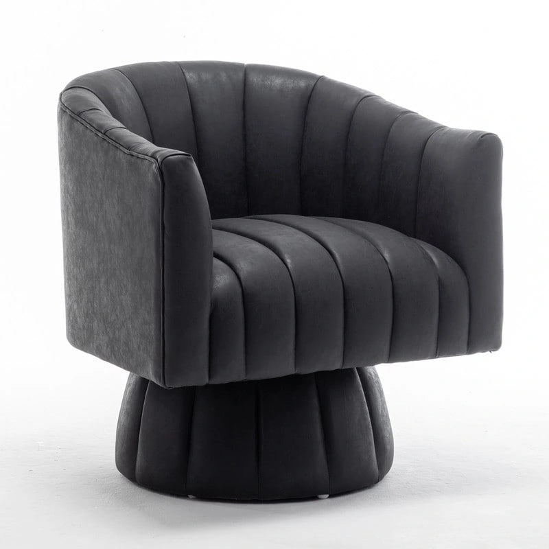 Swivel PU Leather Tufted Round Accent Barrel Chair