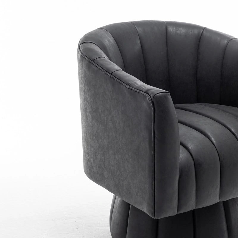 Swivel PU Leather Tufted Round Accent Barrel Chair