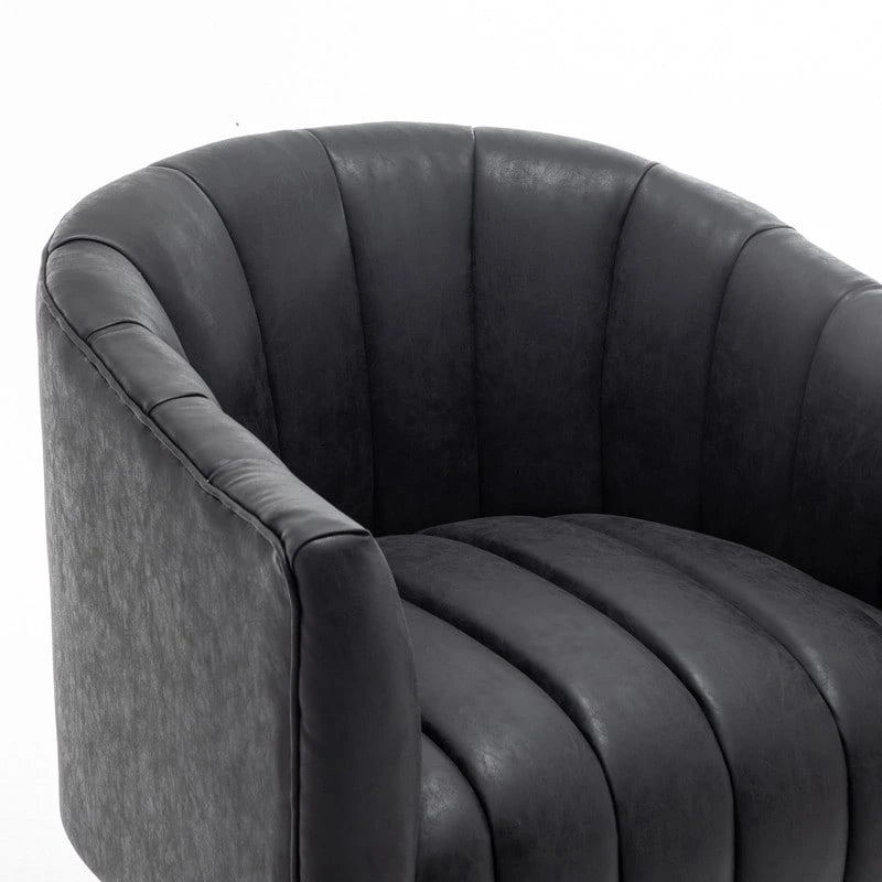 Swivel PU Leather Tufted Round Accent Barrel Chair