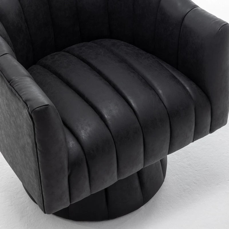 Swivel PU Leather Tufted Round Accent Barrel Chair