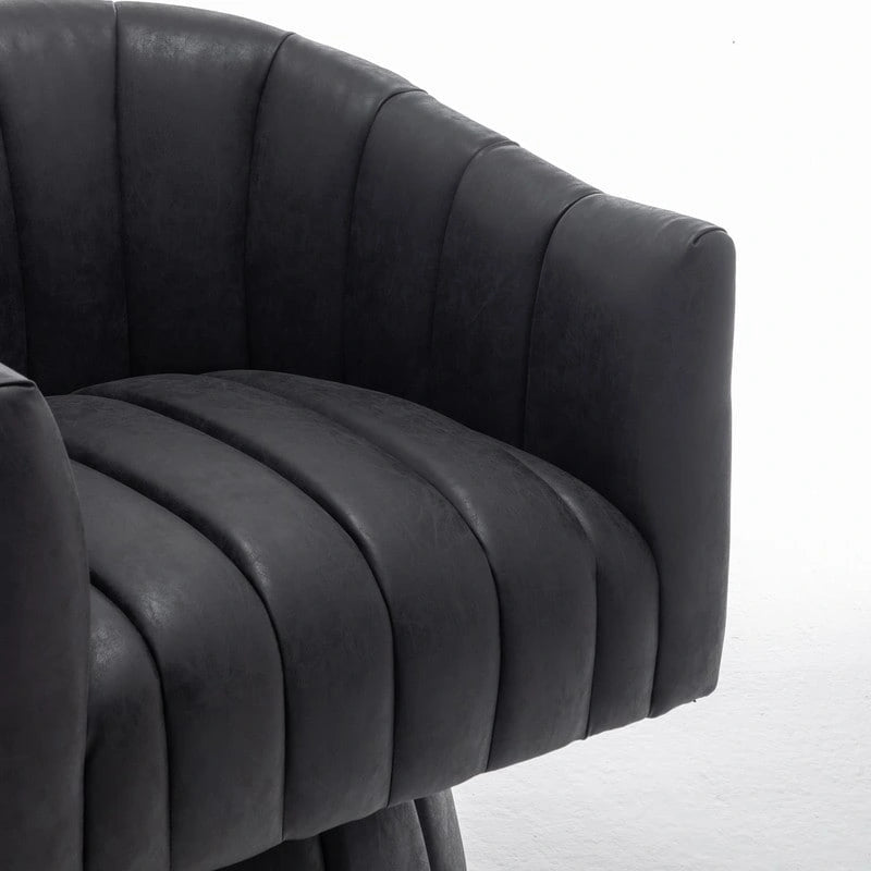 Swivel PU Leather Tufted Round Accent Barrel Chair
