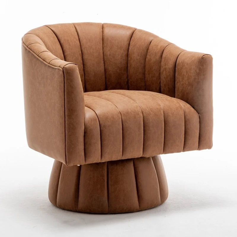 Swivel PU Leather Tufted Round Accent Barrel Chair