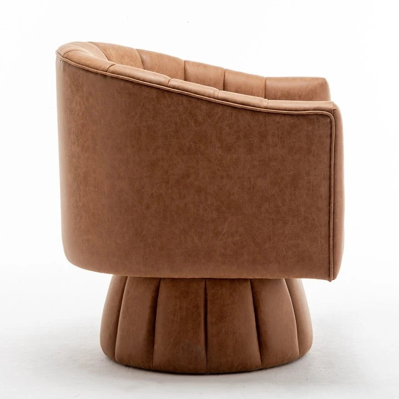 Swivel PU Leather Tufted Round Accent Barrel Chair