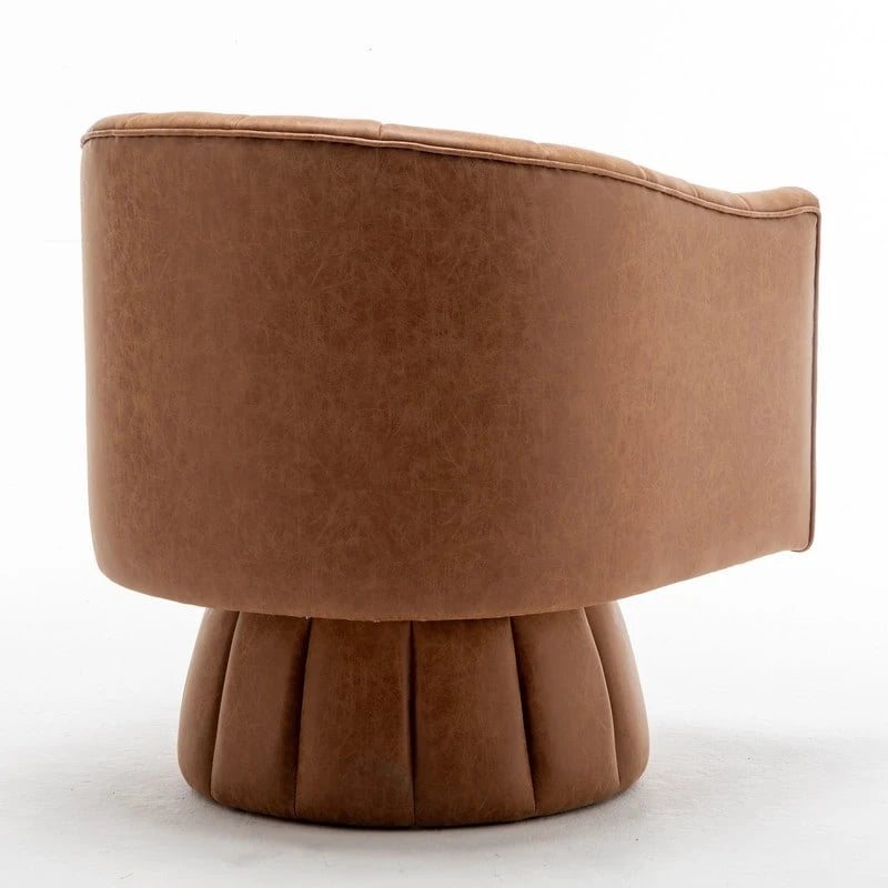 Swivel PU Leather Tufted Round Accent Barrel Chair