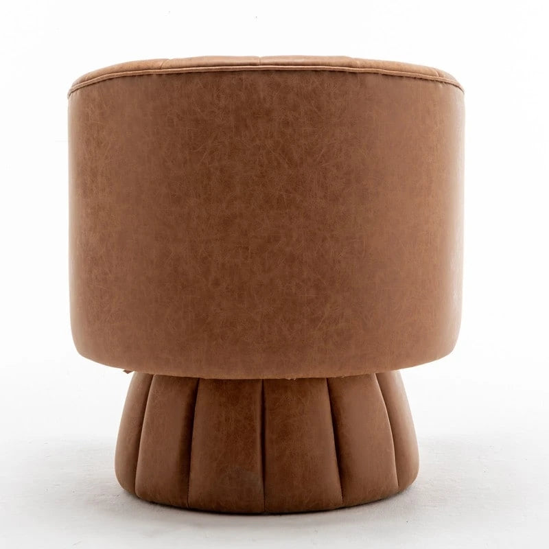 Swivel PU Leather Tufted Round Accent Barrel Chair