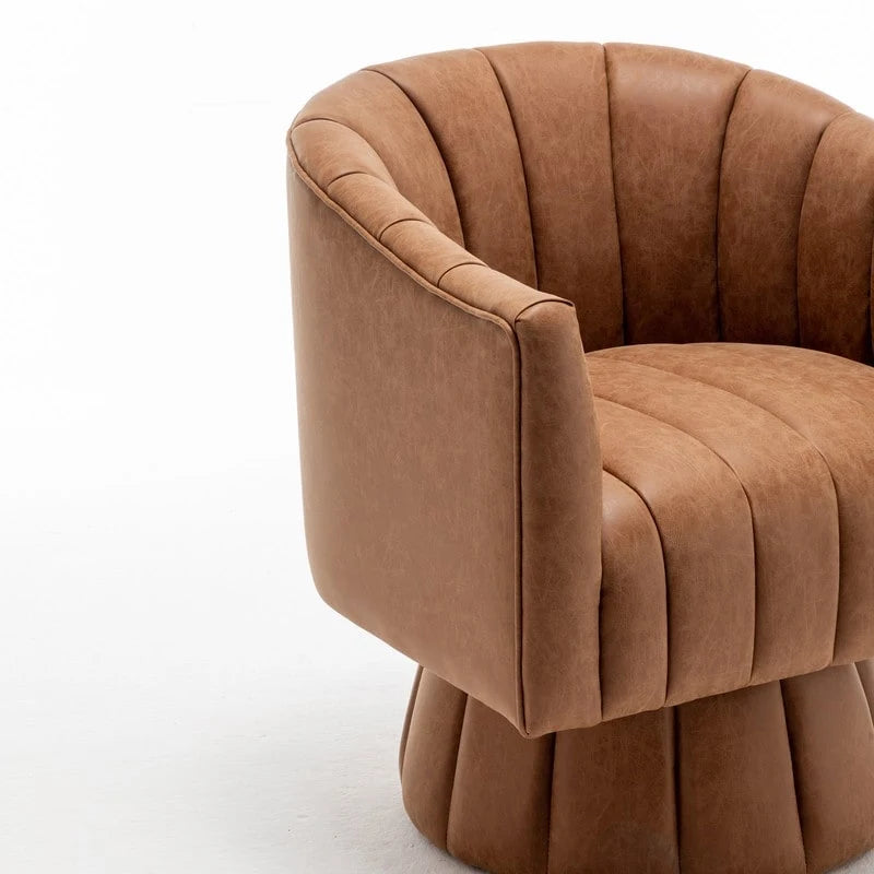 Swivel PU Leather Tufted Round Accent Barrel Chair