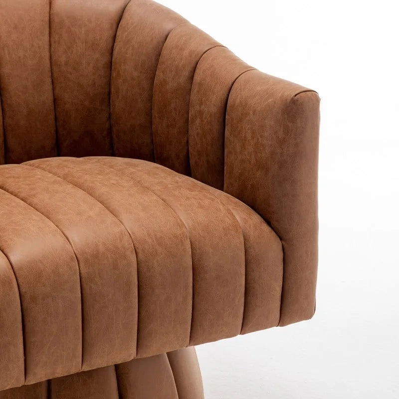 Swivel PU Leather Tufted Round Accent Barrel Chair