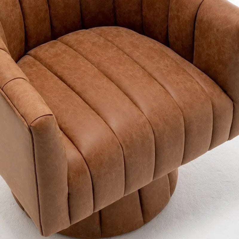 Swivel PU Leather Tufted Round Accent Barrel Chair