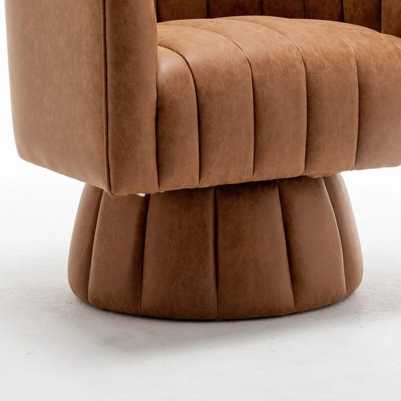Swivel PU Leather Tufted Round Accent Barrel Chair