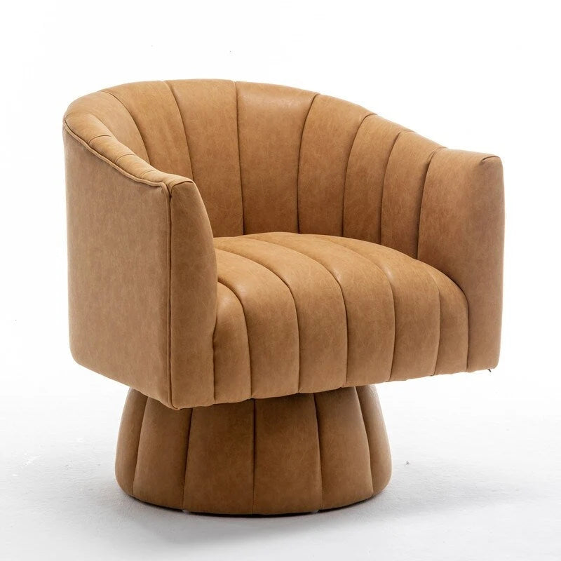 Swivel PU Leather Tufted Round Accent Barrel Chair