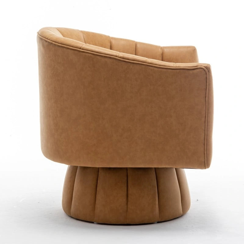 Swivel PU Leather Tufted Round Accent Barrel Chair