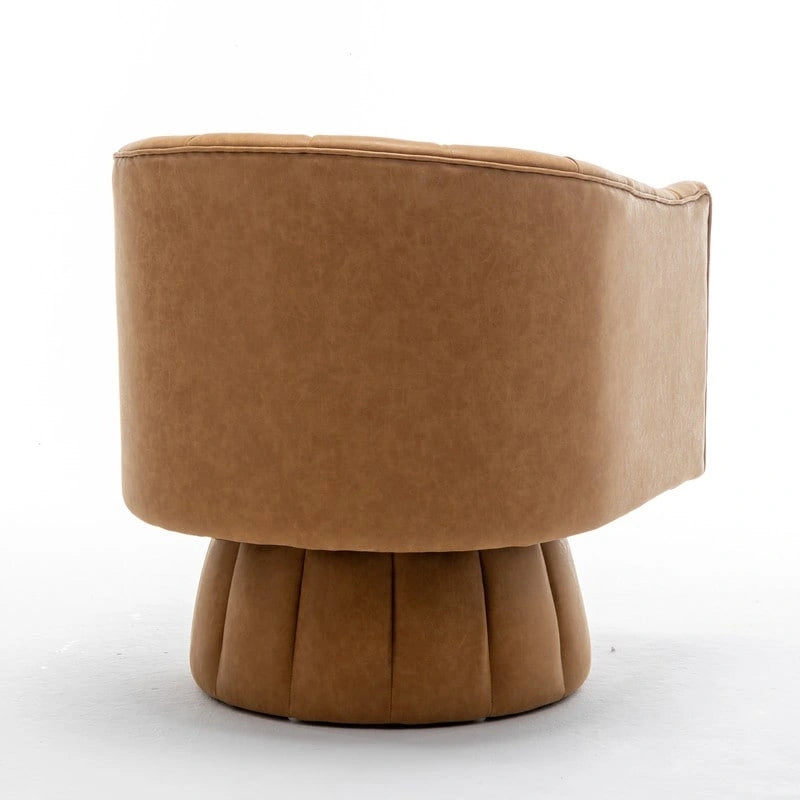 Swivel PU Leather Tufted Round Accent Barrel Chair