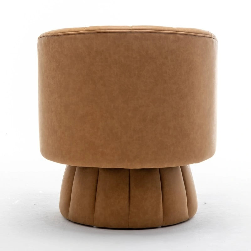 Swivel PU Leather Tufted Round Accent Barrel Chair
