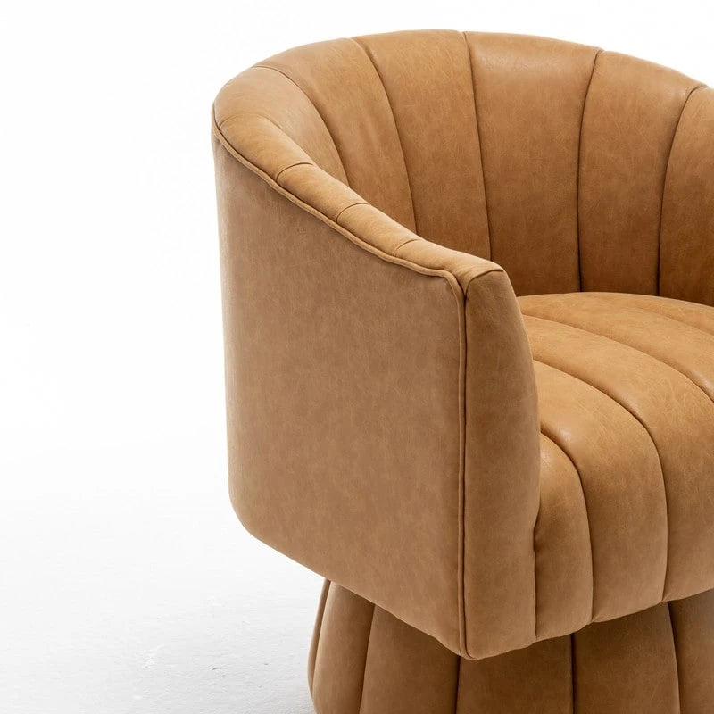 Swivel PU Leather Tufted Round Accent Barrel Chair