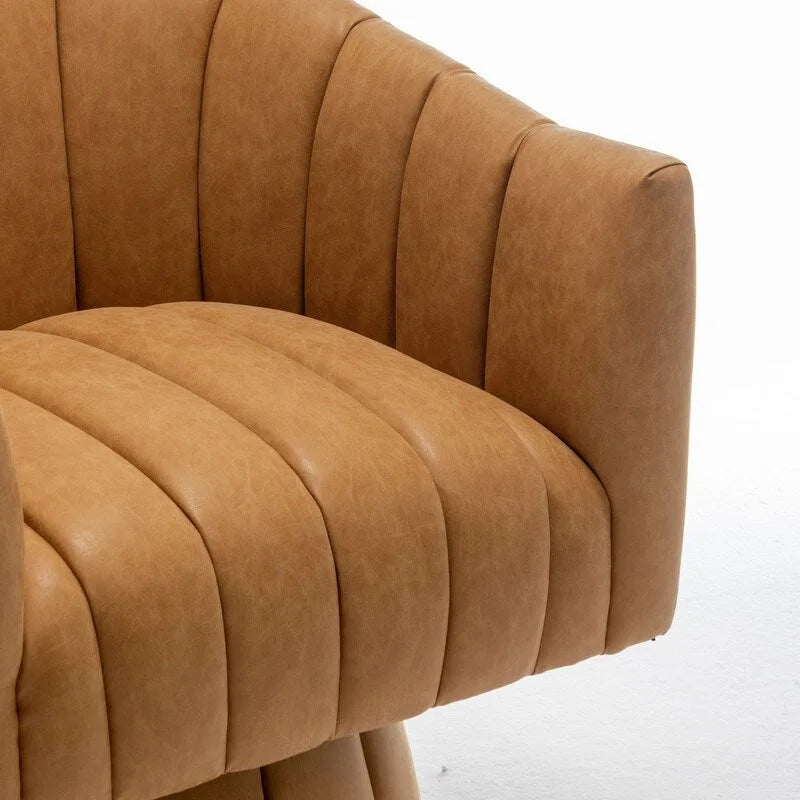 Swivel PU Leather Tufted Round Accent Barrel Chair