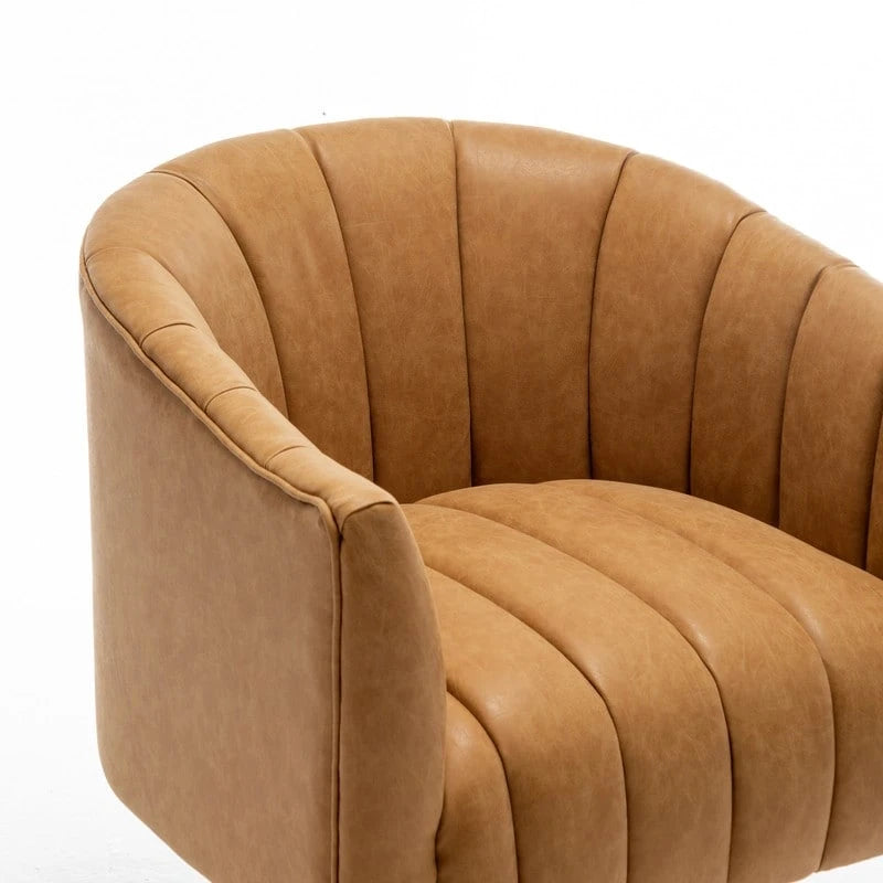 Swivel PU Leather Tufted Round Accent Barrel Chair