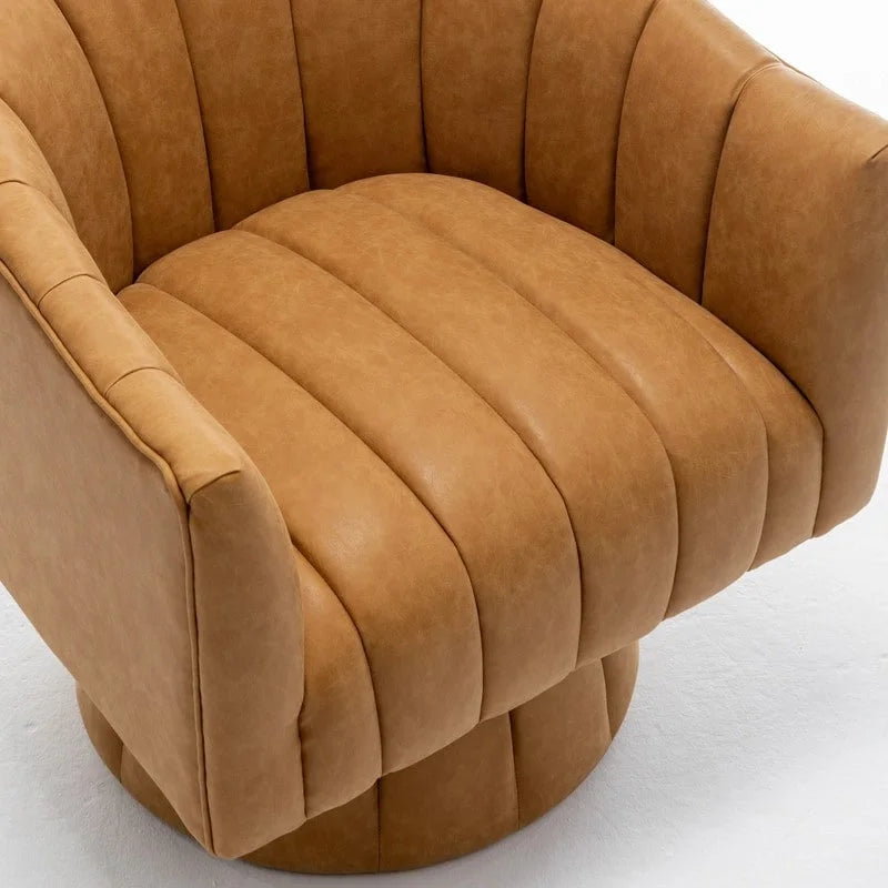 Swivel PU Leather Tufted Round Accent Barrel Chair
